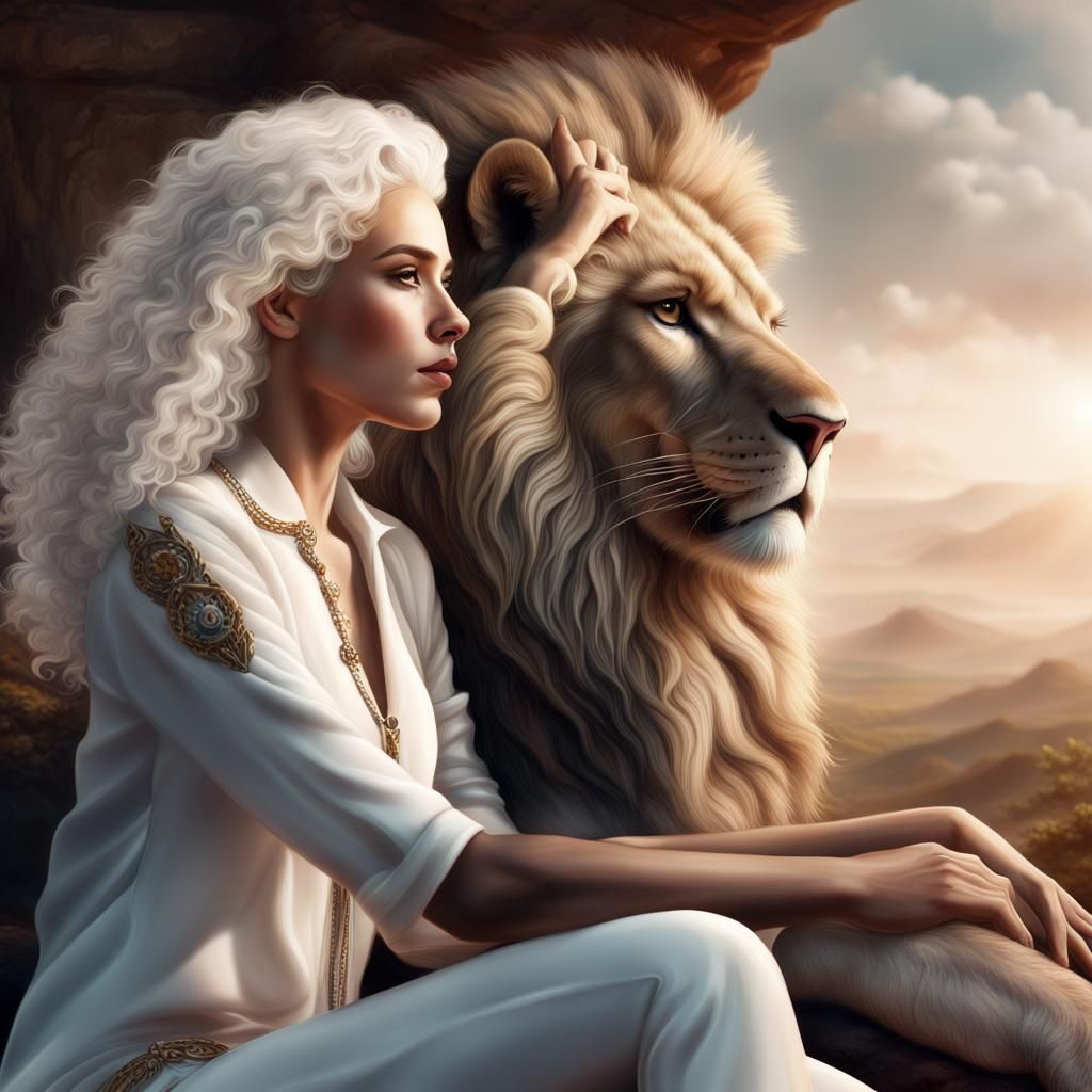 Woman and Lion in Epic Digital Painting