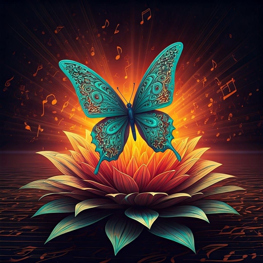 Iridescent Butterfly Made of Music Notes