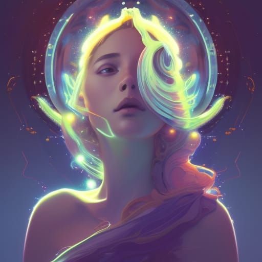 Cosmic Flower Portrait in Art Nouveau Style