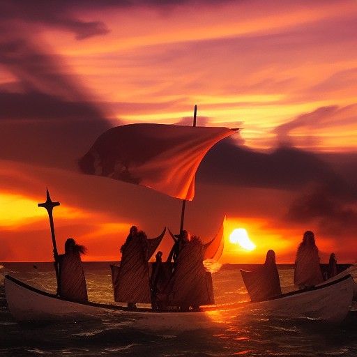 Viking Funeral at Sunset Illustration