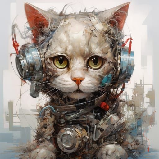 Adorable Anthro Cat Artist Painting, Detailed Digital Art