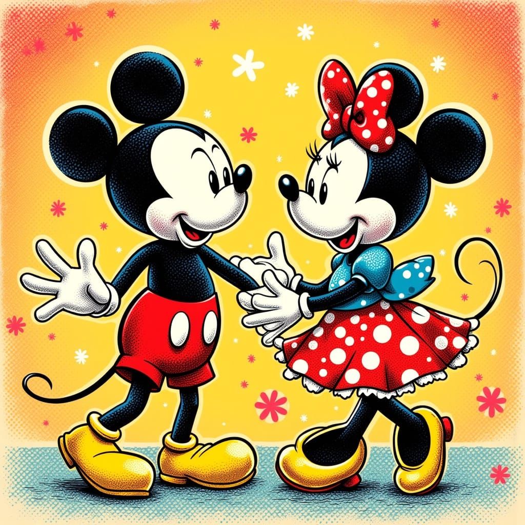 Mickey and Minnie in 1950s Pop Art Comic Style