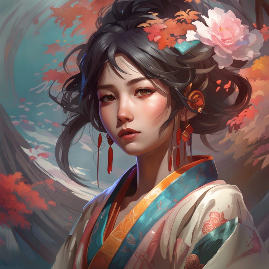 Detailed Japanese Culture Portrait in Anime Style
