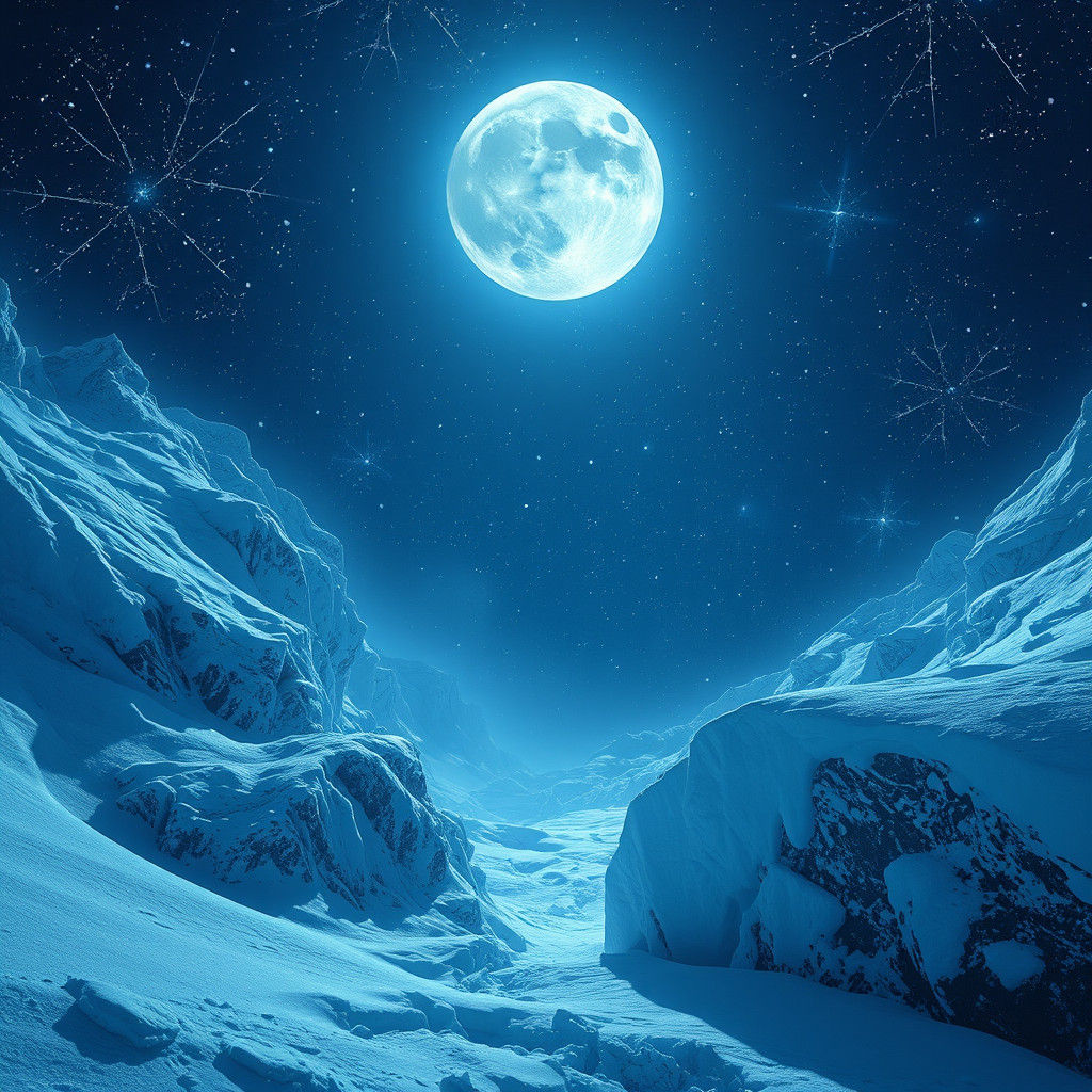 Fantastical Snowscape Under Starlight: Detailed Matte Painti...