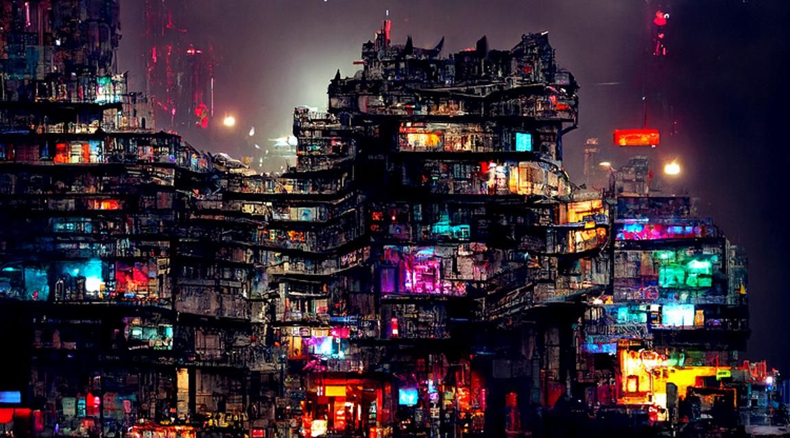Cyberpunk Cityscape at Night: Neon and Brutalist Architectur...