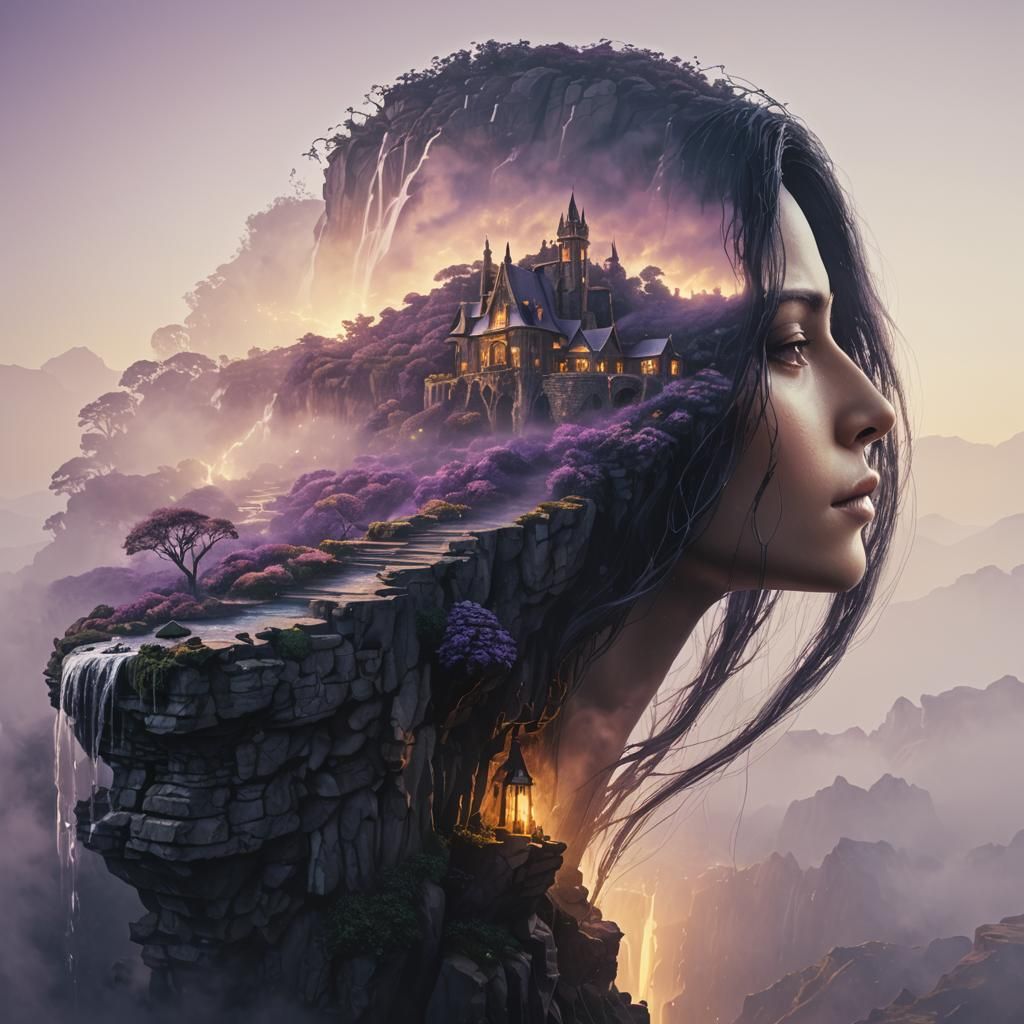 Gothic Cliffside House Overlooking Waterfall, Doré-Inspired ...