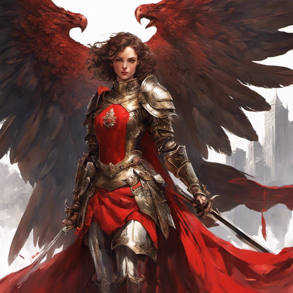 Britomart: Hyperdetailed Female Knight in Red Dress