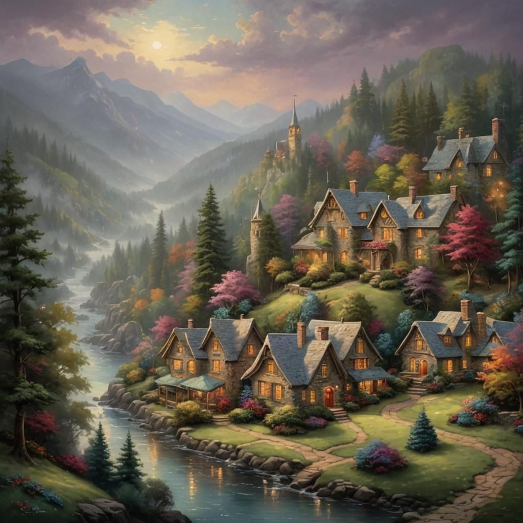 Idyllic Landscape Painting with Luminous Lighting