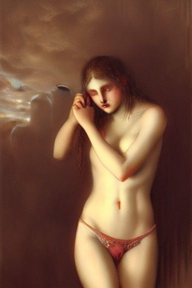 Young Lady with Wet Underwear: Gothic Horror Art