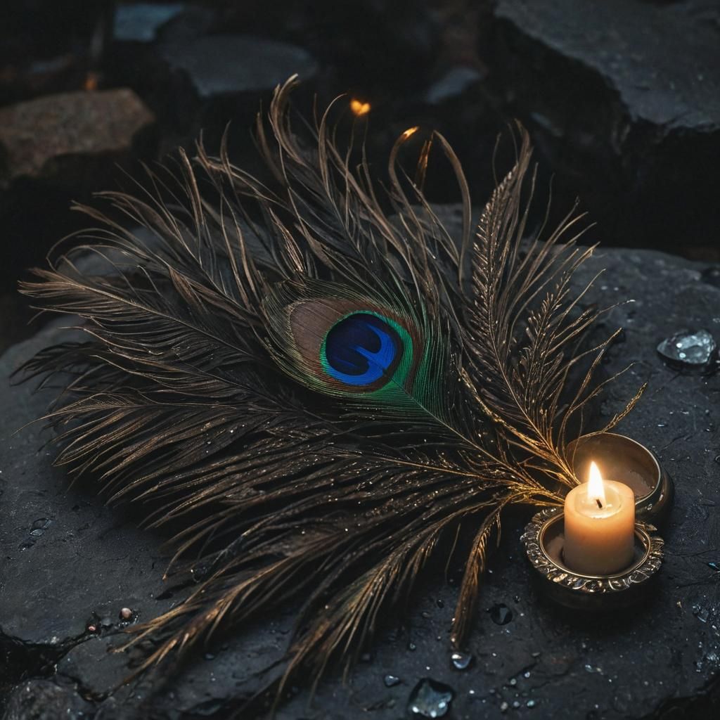 Dark Fantasy Peacock Feather with Bioluminescent Glow