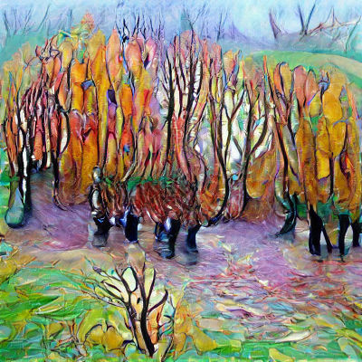 Foggy Birch Grove in Autumn: Fauvist Impressionism