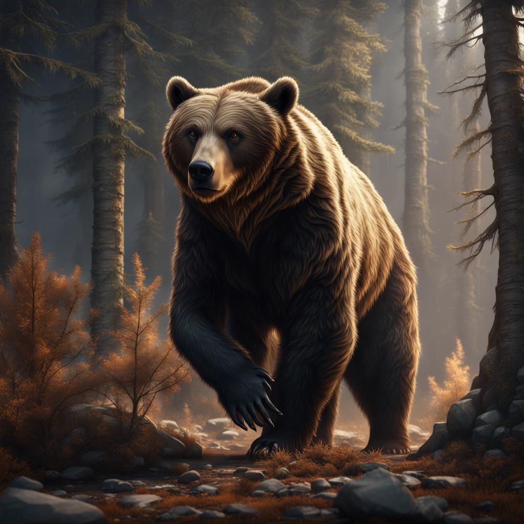 Grizzly Bear with Sniper Rifle: Detailed Matte Painting