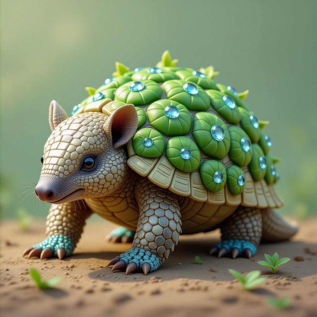 Hybrid Armadillo-Arugula Creature in Aquamarine Style