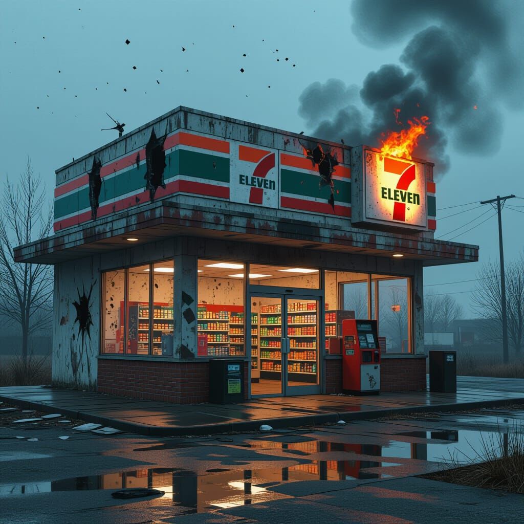 Dystopian Rundown 7-Eleven Store as Digital Matte Painting