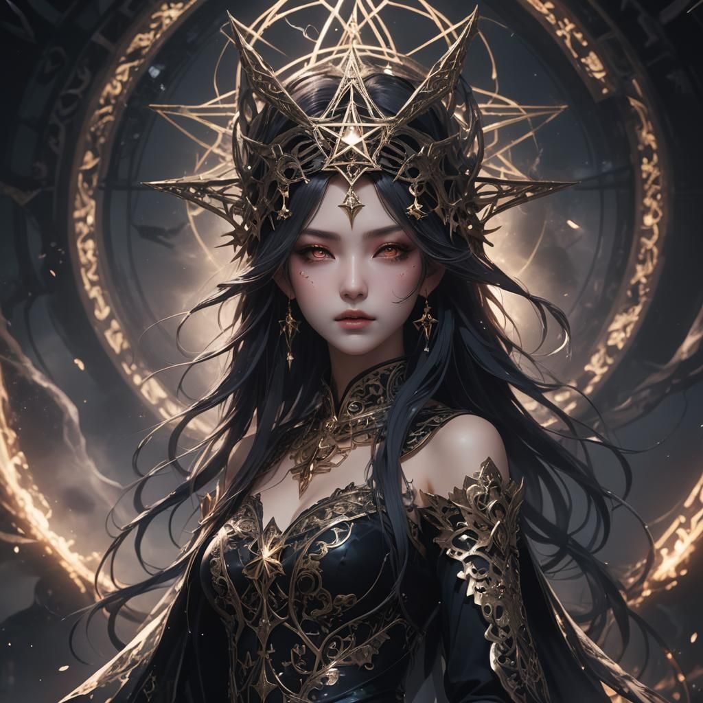 Surreal Anime Witch Fierce Lady Pentacle Pentagram