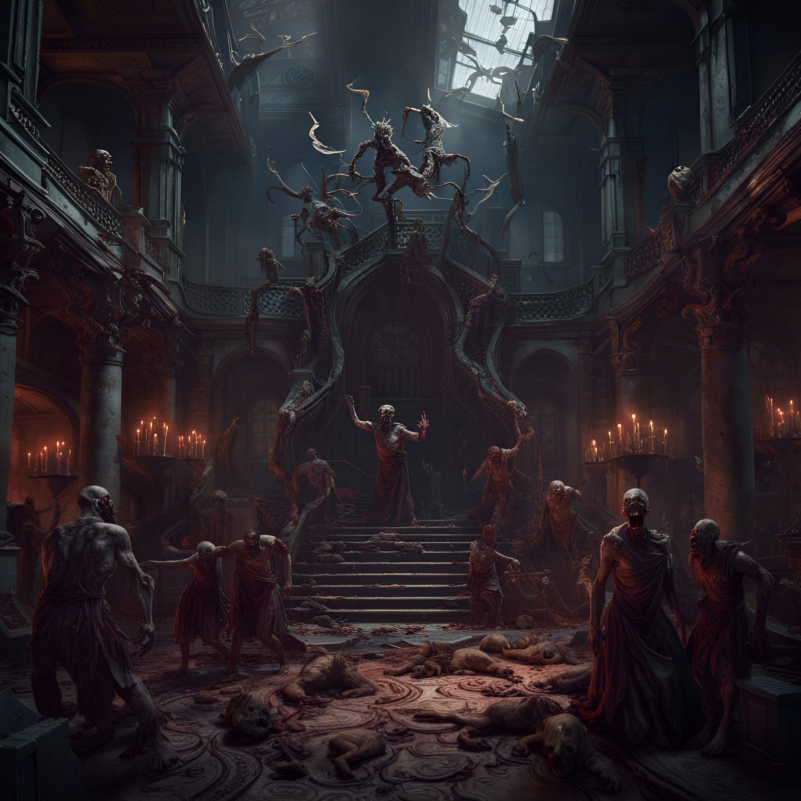 Demonic Court with Rotting Zombies in Detailed Matte Paintin...