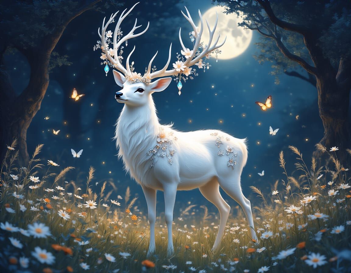 Ethereal Stag Adorned with Flowers and Gems