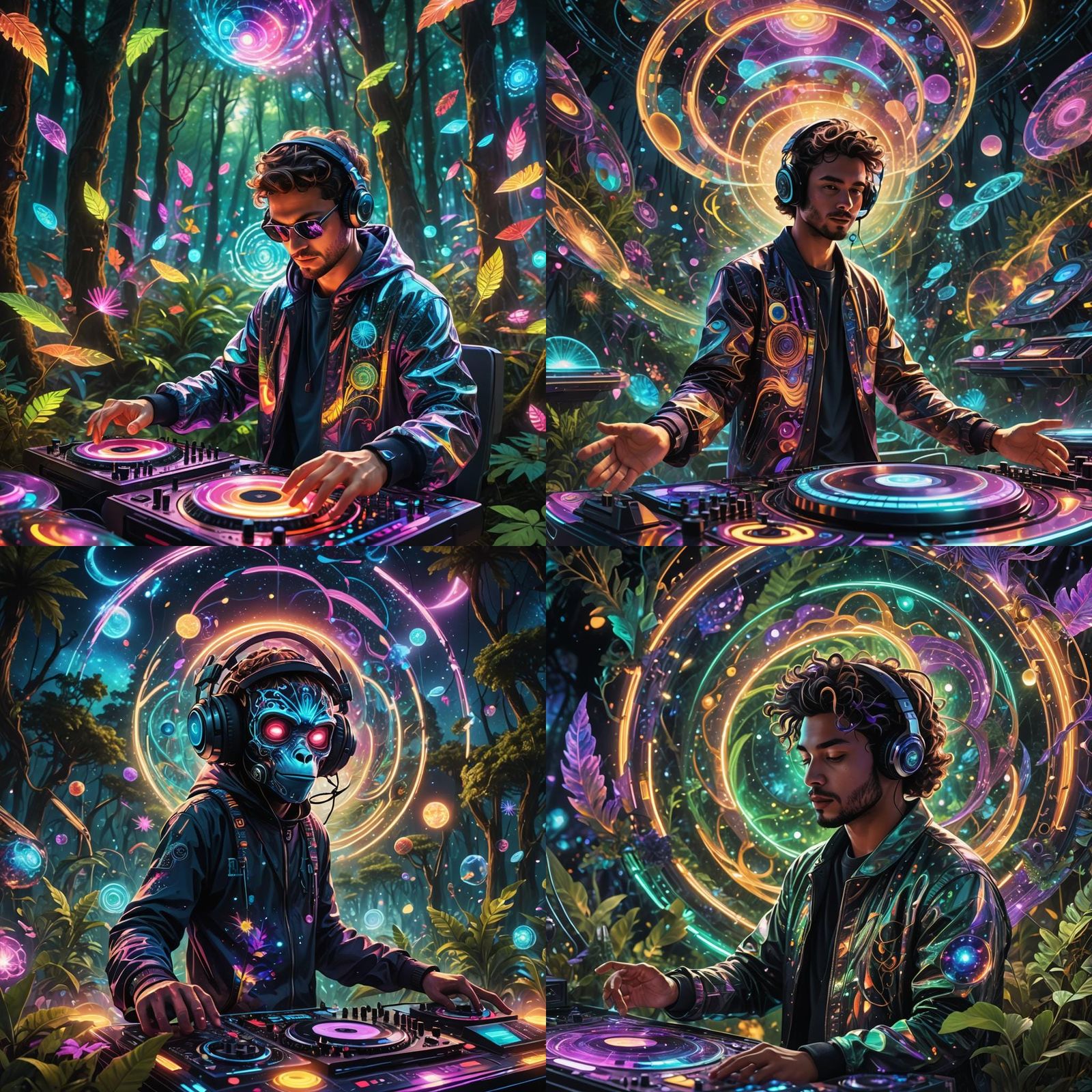 Futuristic DJ in Cosmic Psytrance Forest