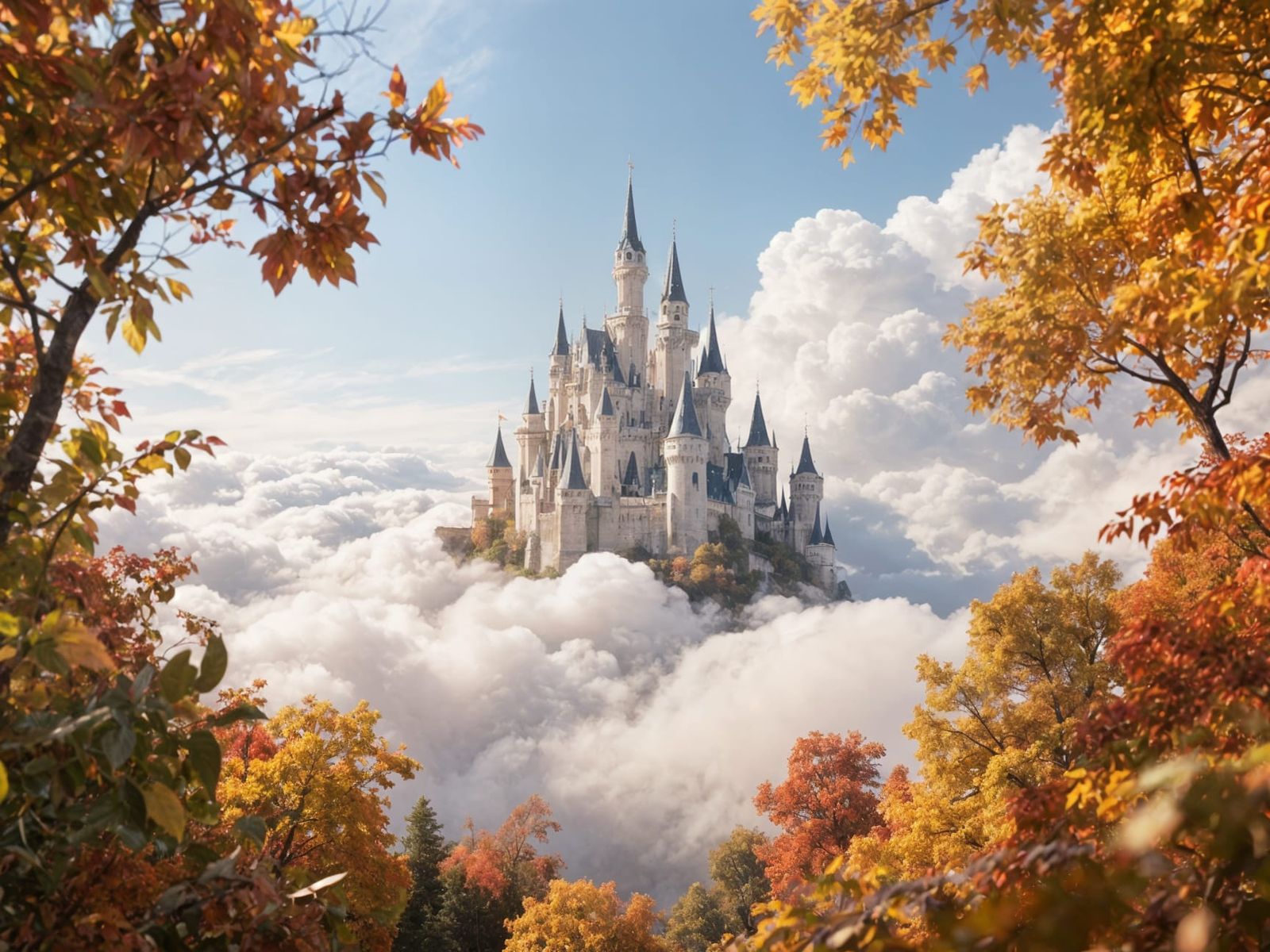 Castle in the Clouds Amidst Autumn Foliage