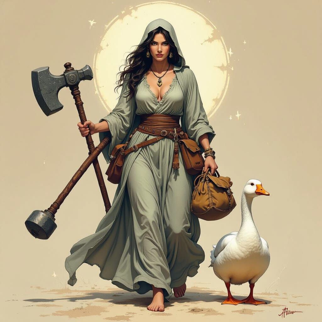 Cleric with Goose: Fantasy Art in Earth Tones
