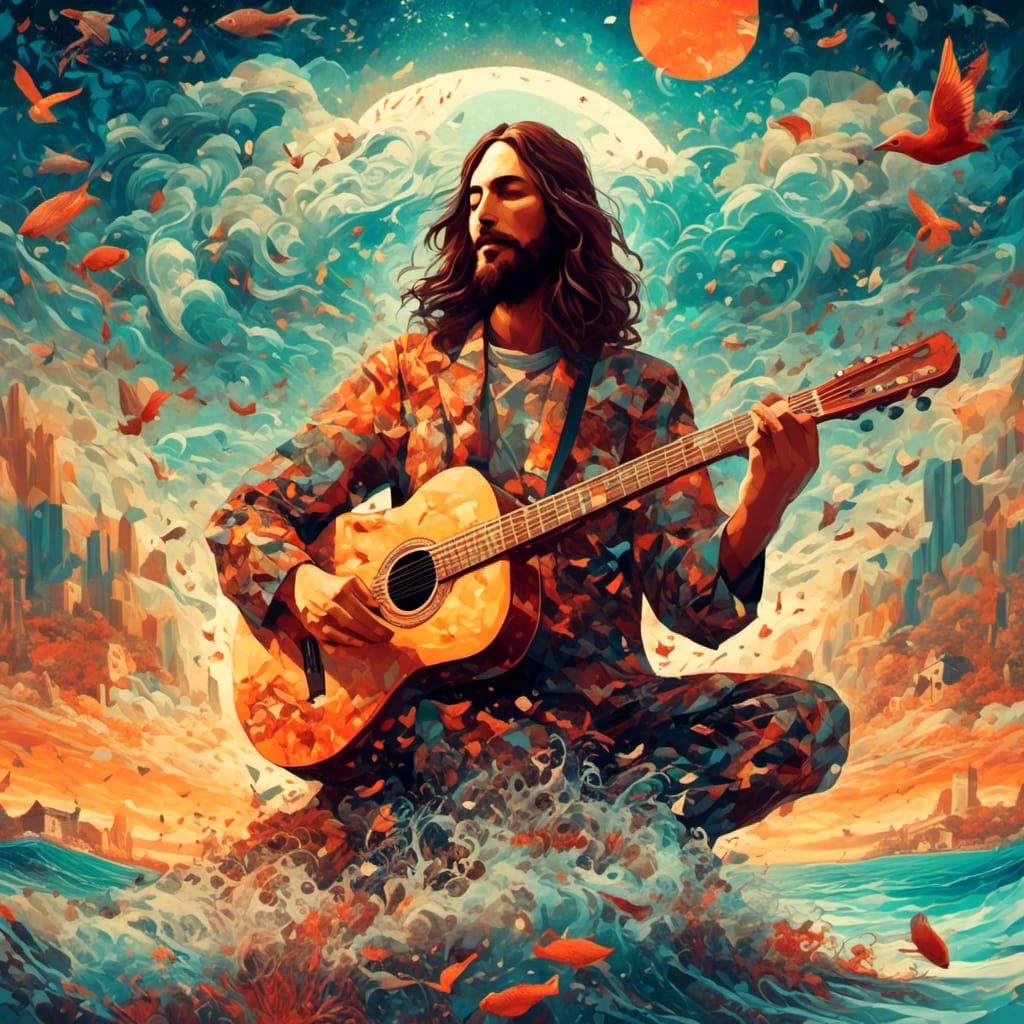 Surreal Guitar Singer on a Beachscape