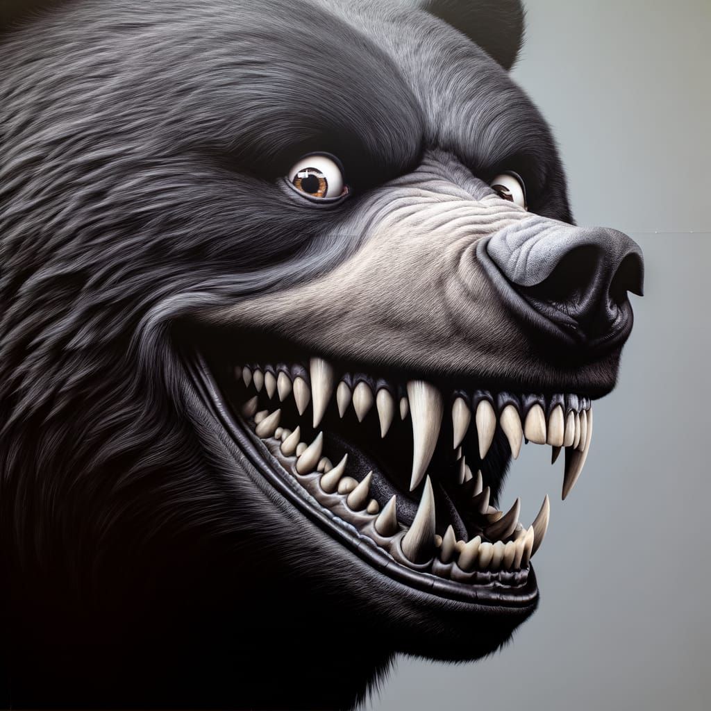 Sinister Black Bear Mid-Conversation, Ultra-Realistic