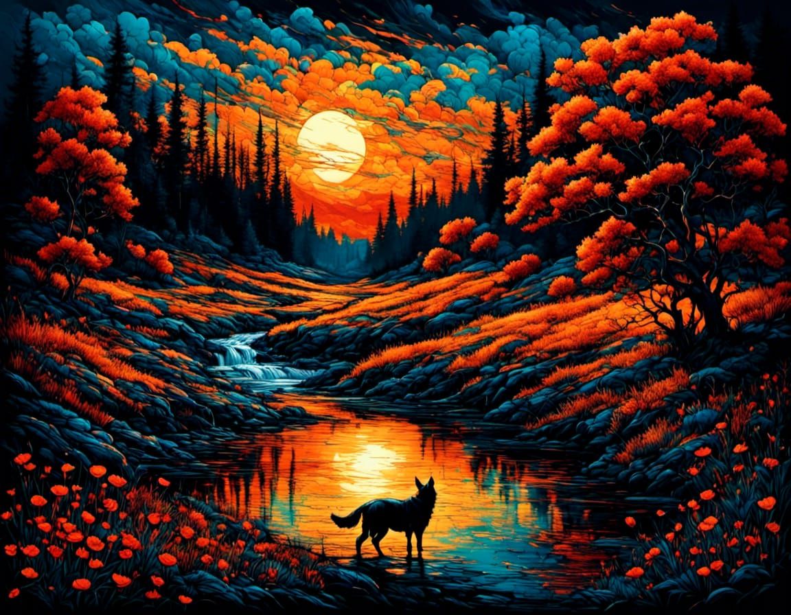 Neon Dreamscape: Poppies in Bipolar Landscape