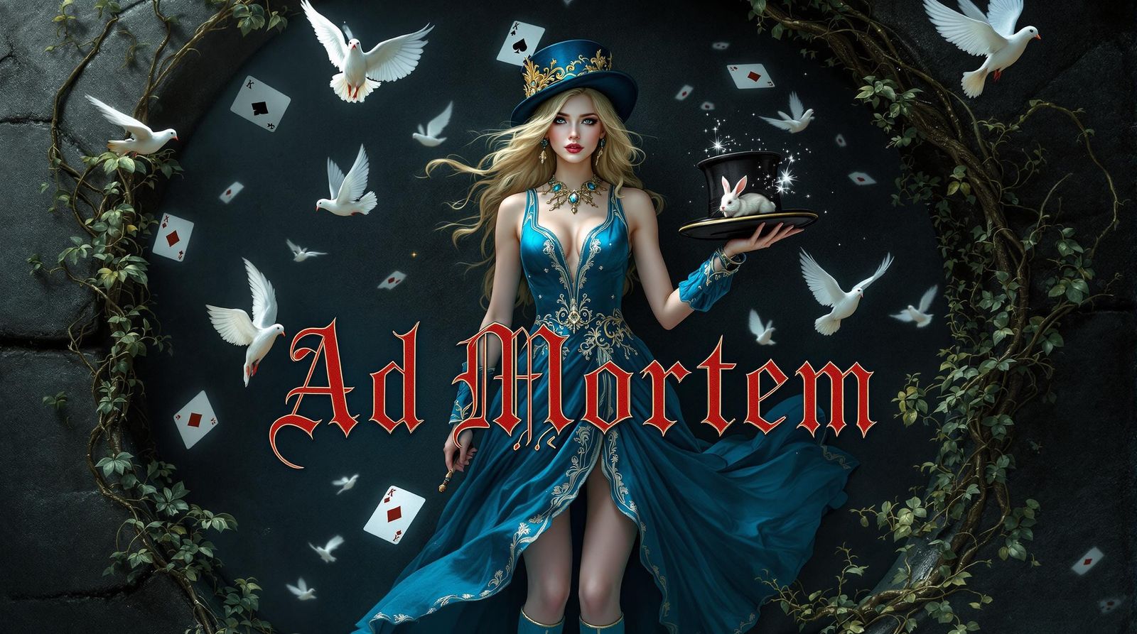 Magician Girl with Rabbit and Gothic Elements