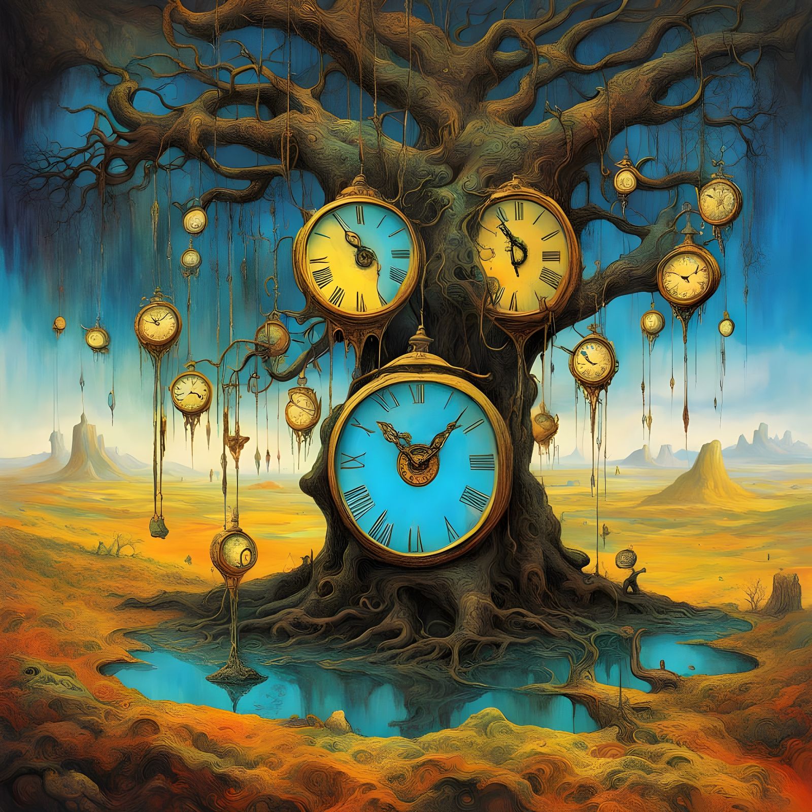Surreal Melting Clocks in a Dali-esque Forest