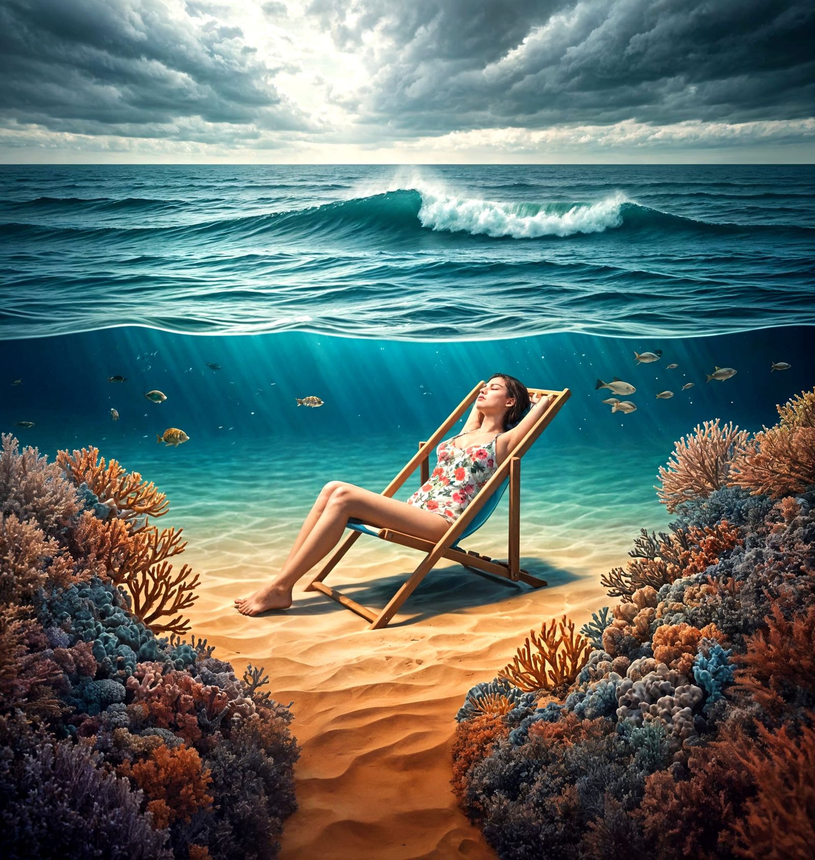 Surreal Seascape: Split Screen Serenity and Storm