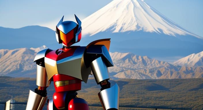 Mazinger Z Robot and Mount Fuji: Anime Photography