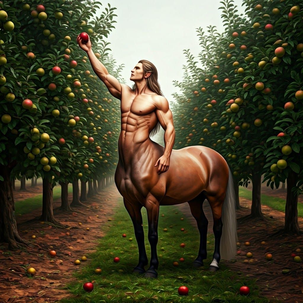 Centaur Picking Apples in Orchard