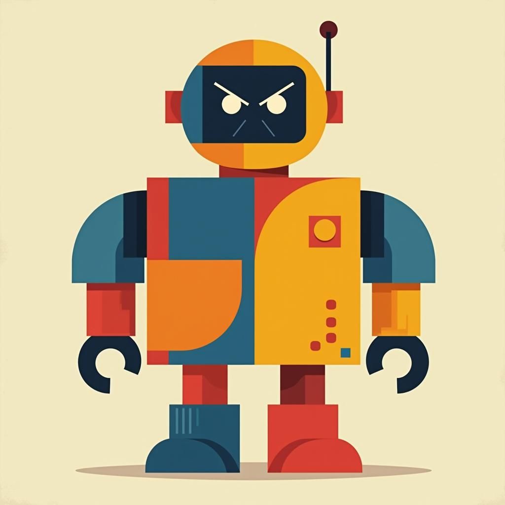 Minimalist Robot in Pop Art Screen Print Style