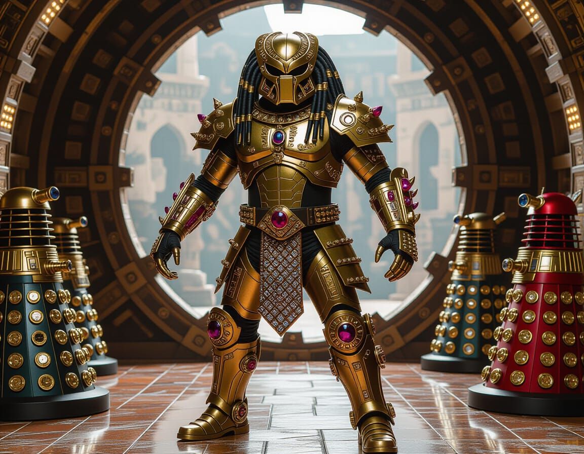 Bejeweled Cyborg in Sci-Fi Scene, Hyperrealistic Digital Art