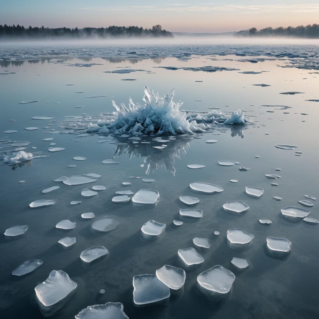 Ethereal Icy Lake at Dawn: A Fauvist Dreamscape