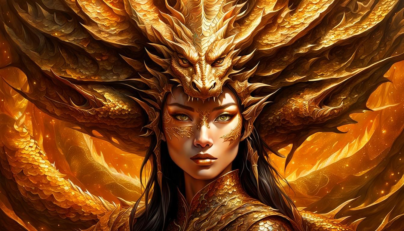 Half-Dragon Woman Portrait in Detailed Fantasy Art