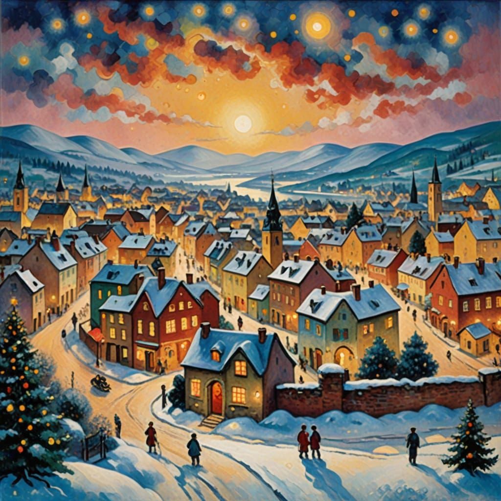 Warm Winter Wonderland Scene in Soft Focus with Vibrant Chri...