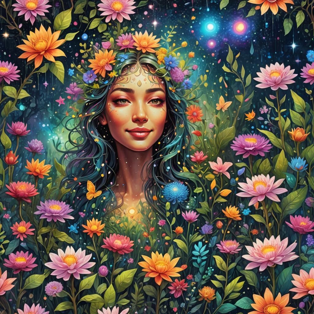 Cosmic Forest Blooms in Astral Illustration