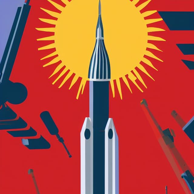 Building and Sun Poster Art in Constructivism Style