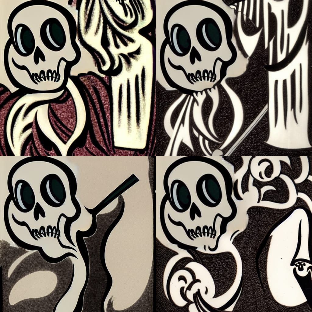 Hooded Grim Reaper Skull in Fleischer Animation Style