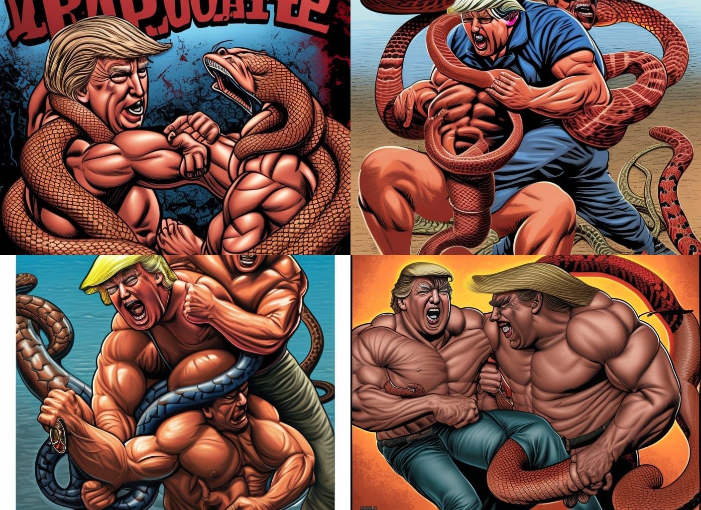 Trump Wrestles Snakes: Comic Book Art