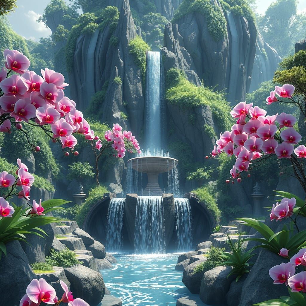 Ethereal Mountain Fountain in Vibrant Bloom