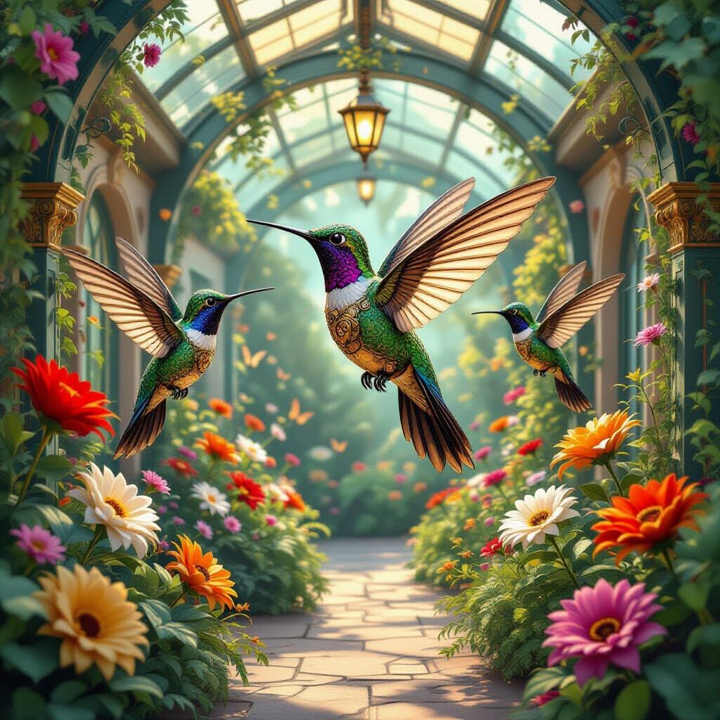 Clockwork Hummingbird Auction in Steampunk Gear Garden