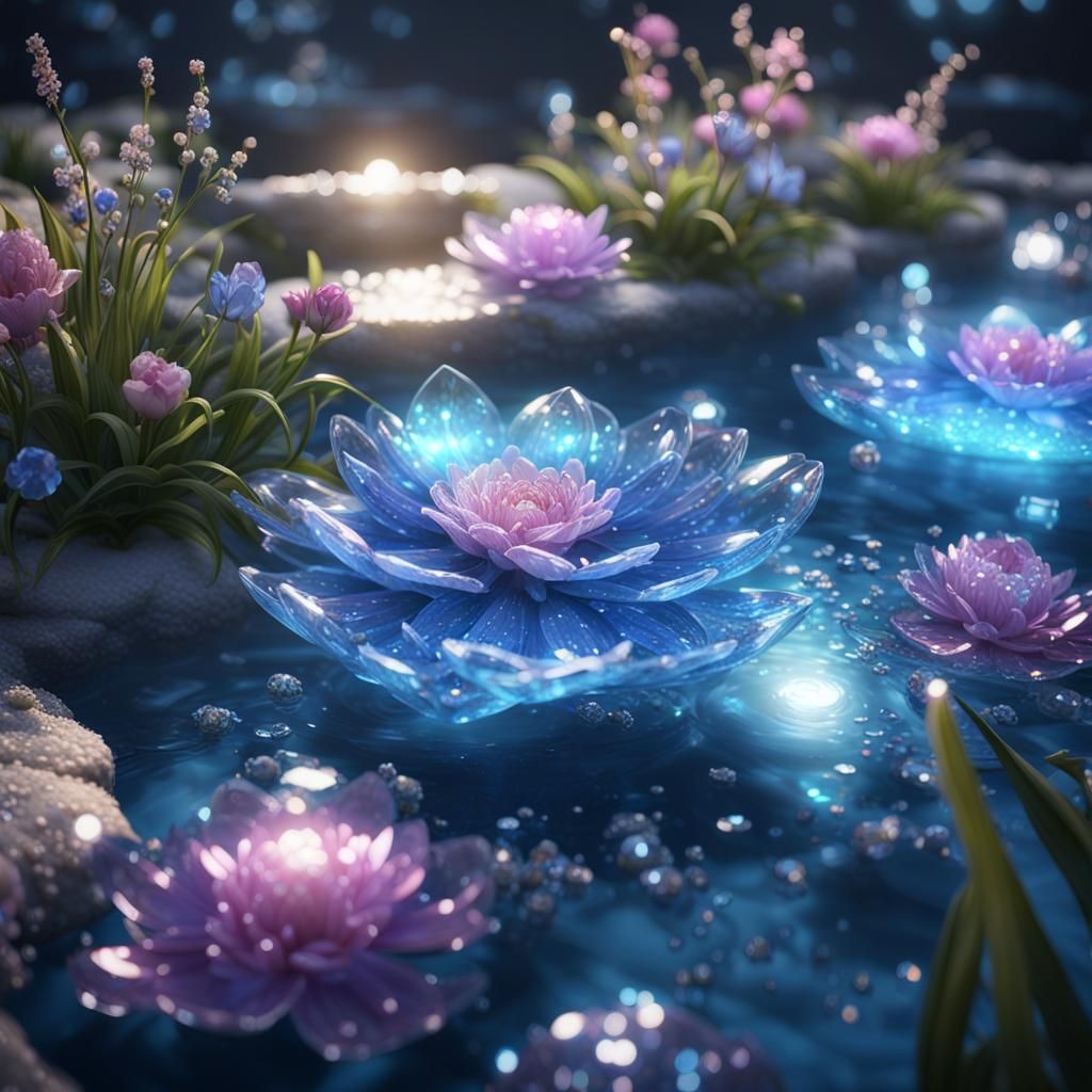 Sapphire and Diamond Flowers Sparkle in 3D Pool