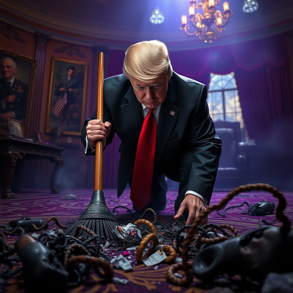 Dark Fantasy Trump Sweeps Oval Office in Haunting Scene