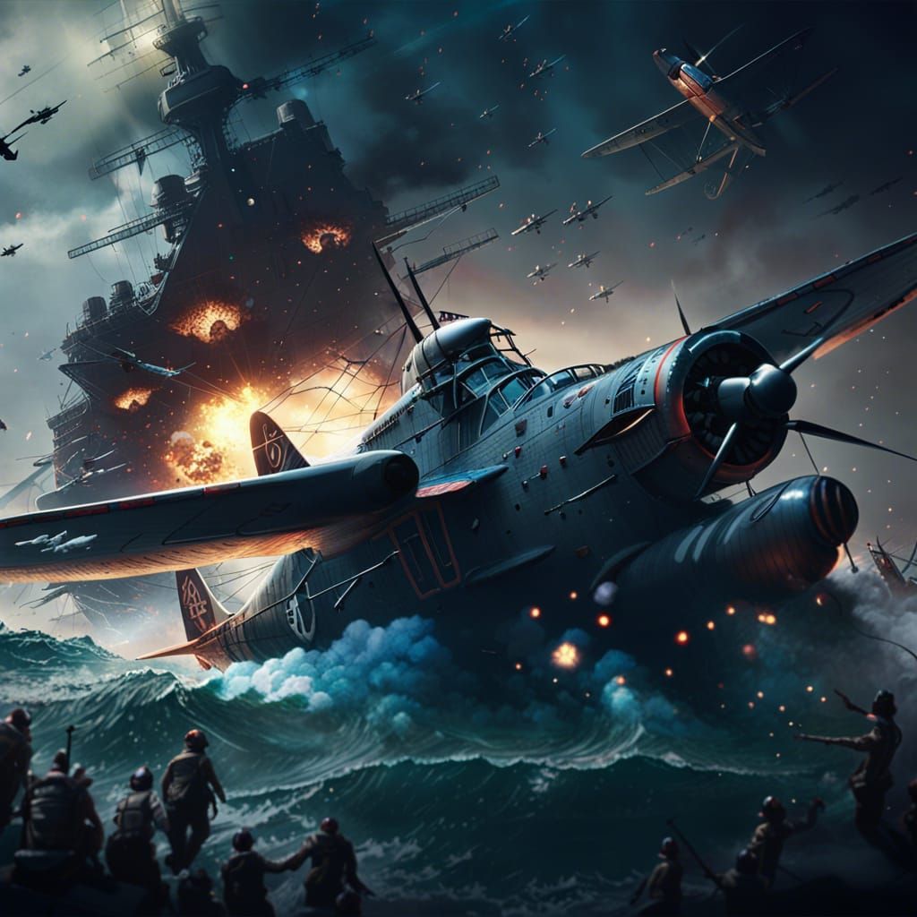 Battle of Midway in Dark Fantasy Style