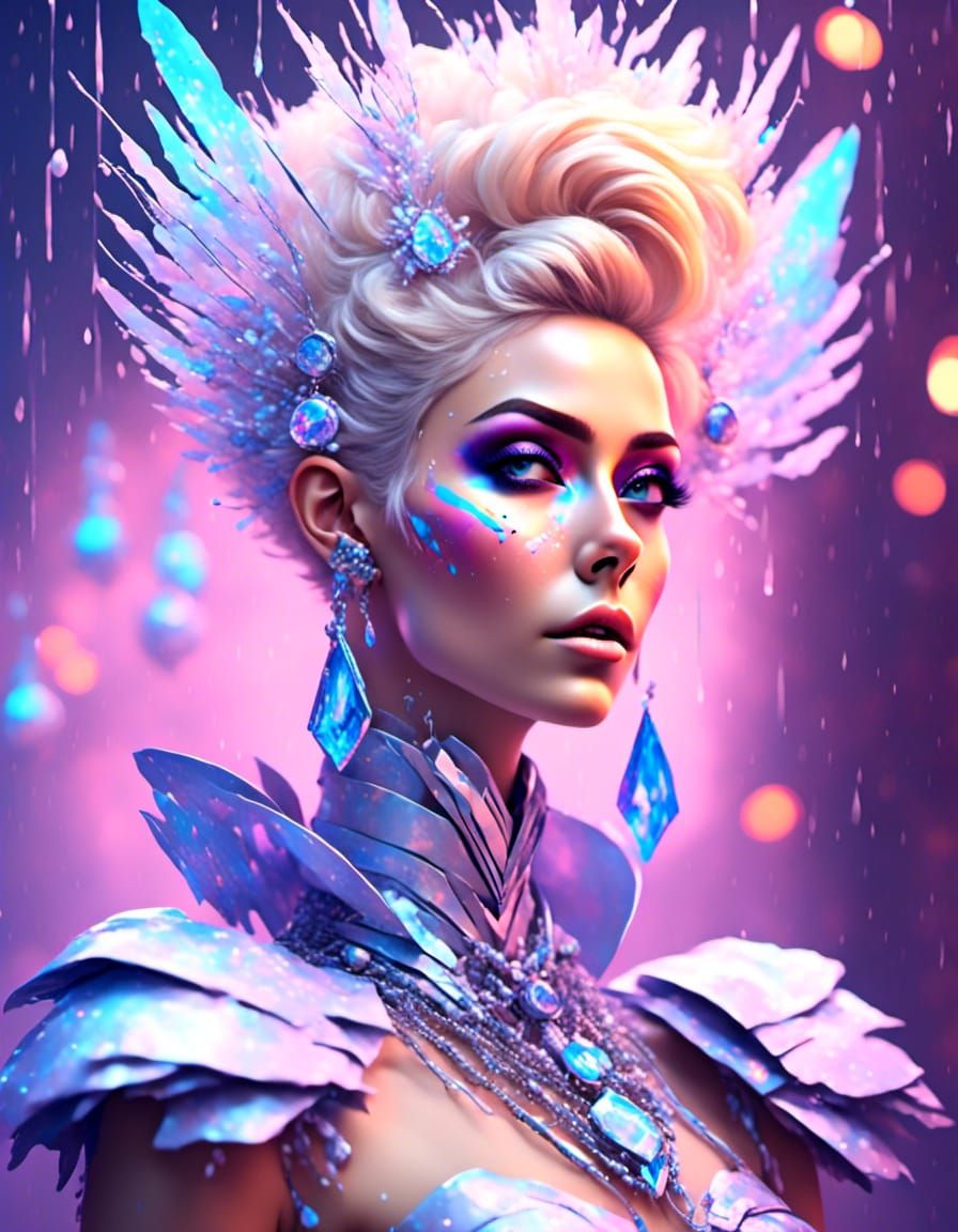 Futuristic Pastel Pop Artist with Chandelier Earrings