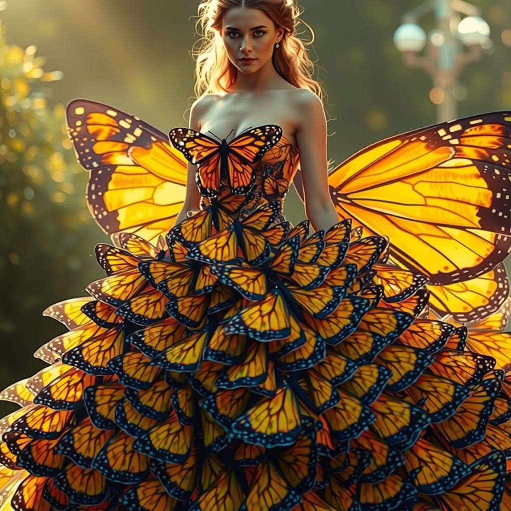 Ethereal Butterfly Goddess in Iridescent Gown