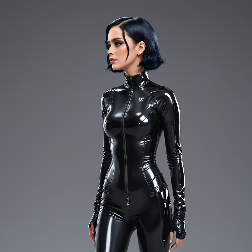 Katy Perry in Black Latex Suit: 3D Anime Art