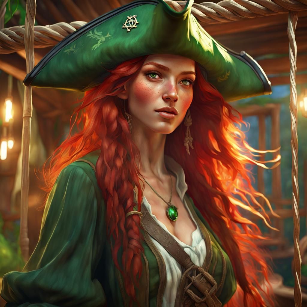 Jewish Pirate Girl Portrait in Art Nouveau Style